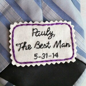 Best Man Gift. Groomsmen Gift. Hand Embroidered Tie Patch. Embroidered Note for Your Best Man and Groomsmen. Necktie. Wedding Gift. image 3