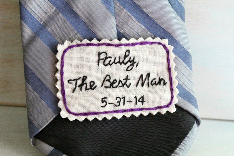 Best Man Gift. Groomsmen Gift. Hand Embroidered Tie Patch. Embroidered Note for Your Best Man and Groomsmen. Necktie. Wedding Gift. image 3