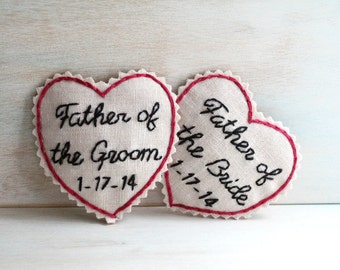 Father of the Groom. Father of the Bride. Hand Embroidered Tie Patch. Wedding. Tie Patch. Groom Gift. Necktie. Gift for Dad. Gift from Bride