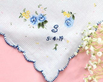 Monogram Handkerchief: Floral Wedding Gift, Hand-Stitched Keepsake