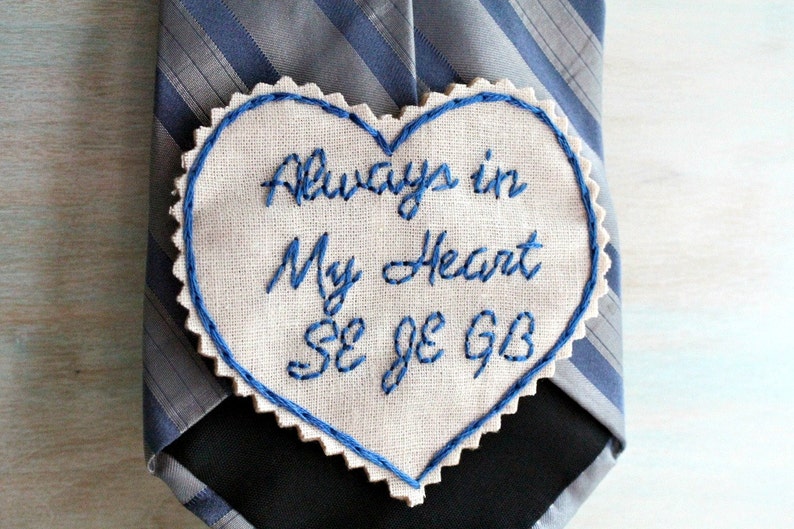 Remembrance Patch. Hand Embroidered Tie Patch. Groom Gift. Bride Gift. Tie Patch. Something Blue. Necktie. Wedding Dress Label. In Memory of image 3