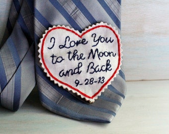 Groom Gift. Hand Embroidered Tie Patch. Groom Gift from Bride. Tie Patch. Necktie. Wedding. Father of the Bride. Sew Happy Girls.