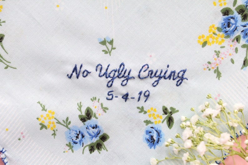 No Ugly Crying Handkerchief. No Ugly Crying. Handkerchief. Handkerchief Wedding. Handkerchief for Bride. Bridesmaid Gift. Wedding Favors. image 4