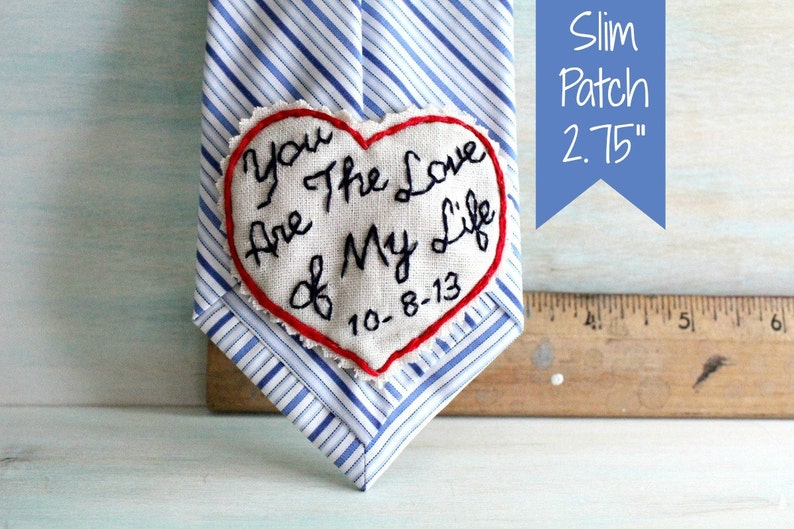Groom Gift from Bride. Hand Embroidered Tie Patch. Groom Gift. Tie Patch. Groom. Necktie. Hand Stitched Embroidery. Wedding Gift. Keepsake. image 2