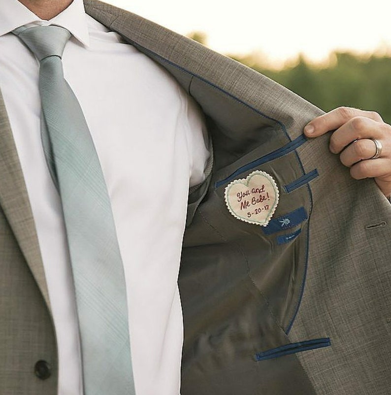 Groom Gift. Hand Embroidered Tie Patch. Gift for Groom from Bride. Tie Patch. Groom Gift. Necktie. Tie Label. Father of the Bride. Groomsmen image 1