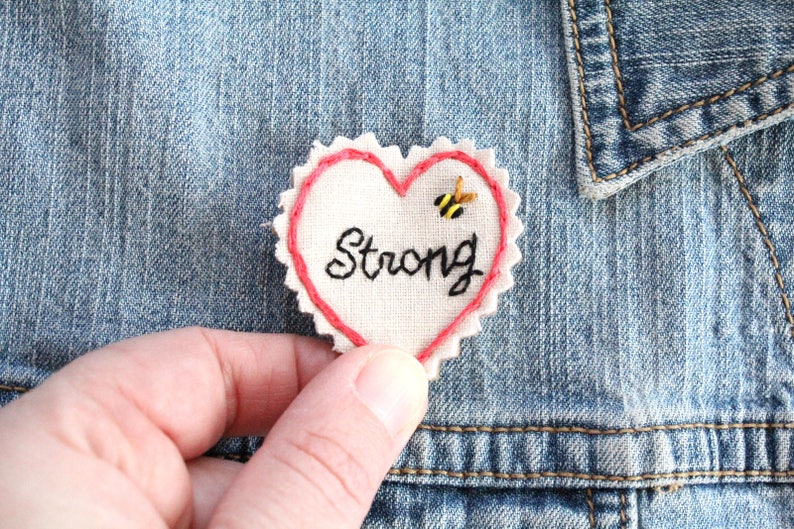 Hand Stitched Patch. Jacket Patch. Patch. Patches. Back Patch. Sew on Patch. Embroidered Patch. Strong. Be Strong. image 1