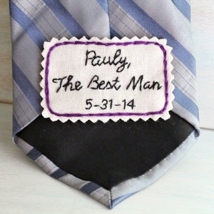 Best Man Gift. Groomsmen Gift. Hand Embroidered Tie Patch. Embroidered Note for Your Best Man and Groomsmen. Necktie. Wedding Gift. image 2