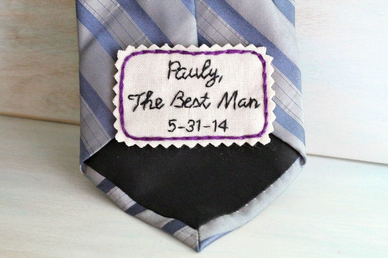 Best Man Gift. Groomsmen Gift. Hand Embroidered Tie Patch. Embroidered Note for Your Best Man and Groomsmen. Necktie. Wedding Gift. image 2