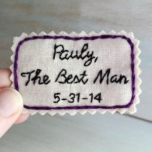 Best Man Gift. Groomsmen Gift. Hand Embroidered Tie Patch. Embroidered Note for Your Best Man and Groomsmen. Necktie. Wedding Gift. image 4