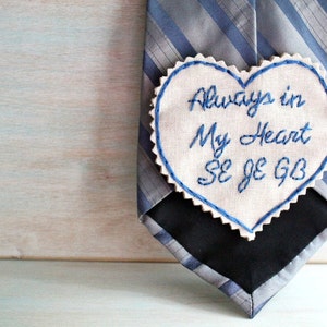 Remembrance Patch. Hand Embroidered Tie Patch. Groom Gift. Bride Gift. Tie Patch. Something Blue. Necktie. Wedding Dress Label. In Memory of image 5