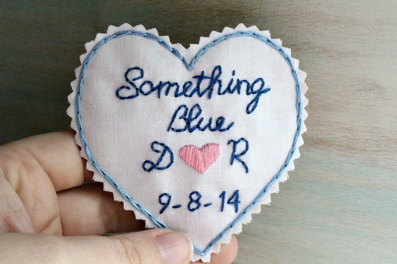 Something Blue. Personalized Wedding Dress Label. Wedding Dress Patch. Gift for Bride. Hand Embroidery. Wedding Dress. Monogram Dress Label. image 4