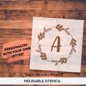 Letter Wreath Personalized Stencil | Wedding Last Name Initial Stencil | Reusable Stencil