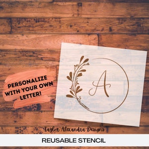 Letter Wreath Personalized Stencil | Wedding Last Name Initial Stencil | Reusable Stencil