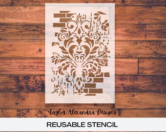 Wall Stencil | Brick Wall Fleur De Lis | Vintage Reusable Stencil