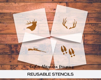 Hunting Cookie Stencils Set | Pack of Four - Deer, Rifle, Antlers, Prints