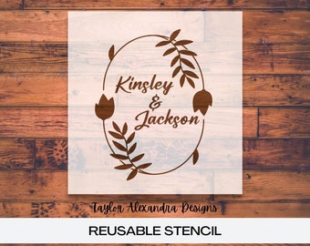 Personalized Wreath Couple Name Stencil | Wedding Anniversary Stencil | Reusable Stencil