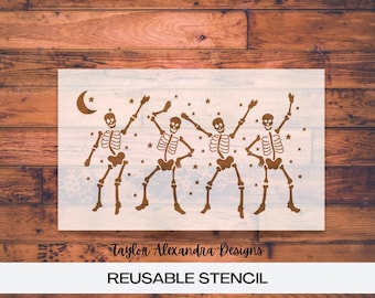 Skeleton Dancing Stencil | Halloween Spooky Bone Stencil | Reusable Stencil