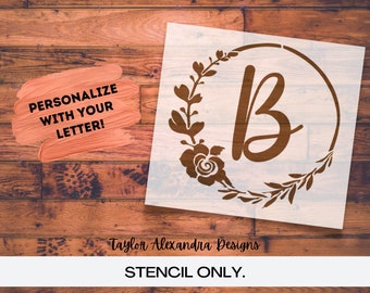 Letter Wreath Personalized Stencil | Wedding Last Name Initial Stencil | Reusable Stencil