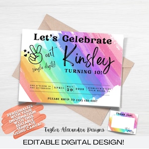 Faire-part d'anniversaire sur le thème Peace Out à un chiffre et cartes de remerciement en téléchargement numérique | Modèle modifiable Canvas | Invitation d'anniversaire