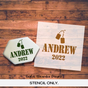 Graduation Military Themed Cookie Stencil | Bootcamp Army Marines Air Force Navy | Food Safe Stencil | Stencil Genie | Reusable Stencil