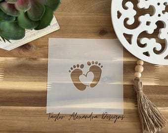 Baby Feet with Heart Stencil | Baby Shower Stencil | Food Safe Stencil | Stencil Genie | Reusable Stencil