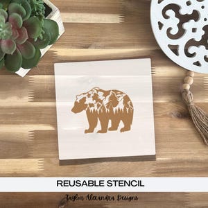 Bear Mountain Range Stencil | Trees Wildlife Landscape | Scenery | Reusable Stencil