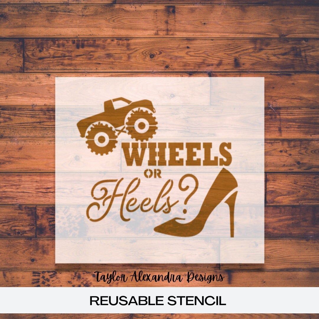Wheels or Heels Stencil Gender Reveal Stencil Reusable Stencil Etsy