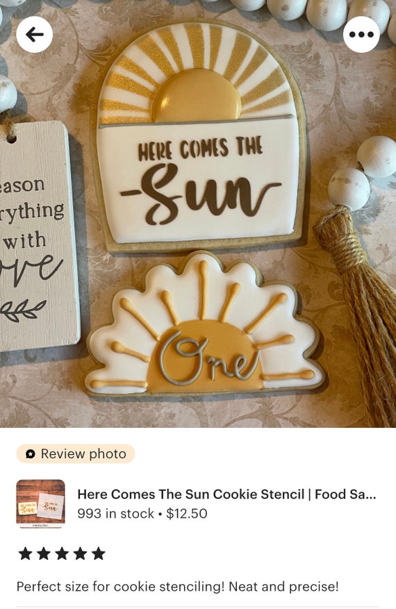 Here Comes the Sun Cookie Stencil Food Safe Stencil Stencil Genie Reusable  Stencil 