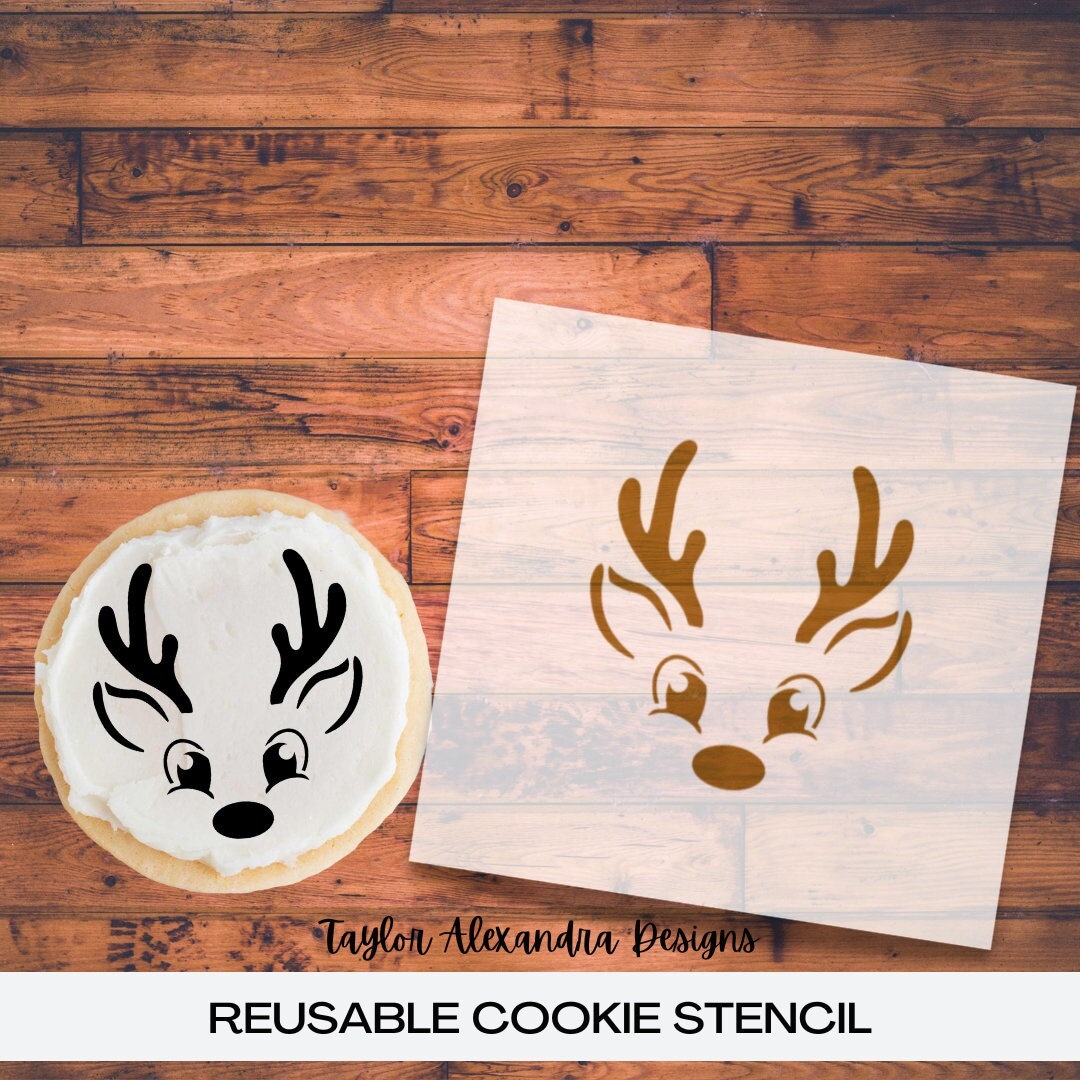 Reindeer Cookie Stencil Rudolph Red Nose Christmas Food Safe Stencil Stencil Genie Reusable