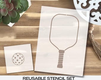 Pickleball and Paddle Stencil Set | Sport Pickle Ball Stencil | Reusable Stencil