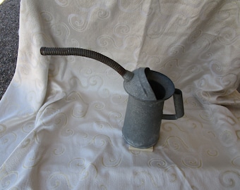 VINTAGE GALVANIZED FLEX Spout Two Quart Oil Can - Embossed Lawson Nyc-Pa Q10 model -  Holds Liquids -Industrial Chic