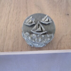 PEWTER SAILBOATS TRINKET Box with Sailboat Pendant and chain  with Sailboat Stud Earrings - Trinket Box is 1 &quot; in diameter and 1/2&quot; high