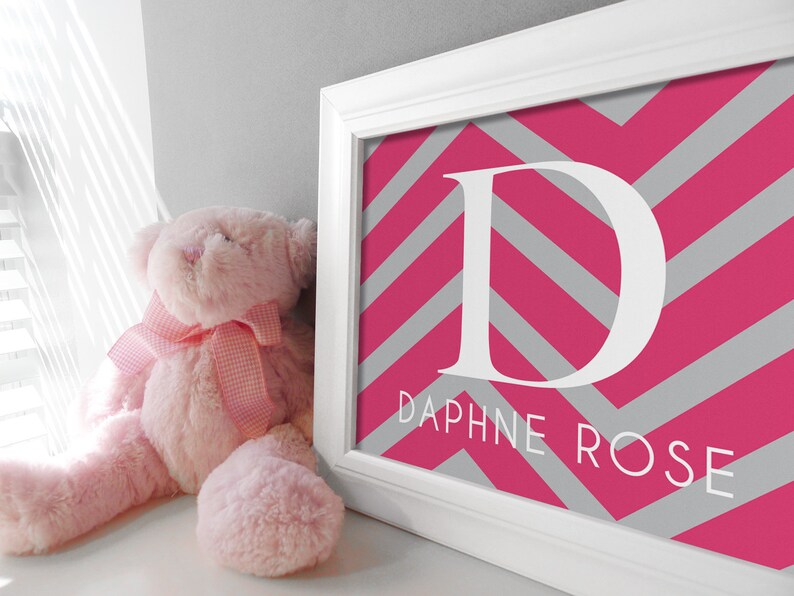 Chevron Nursery Decor Baby Nursery Art Baby Monogram Print Etsy