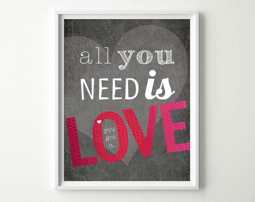 Motivational Poster Inspirational Print Writing Poster Wall Decor Heart Dollar Sign Pink /& Gray Typography Art Write For Love And Money