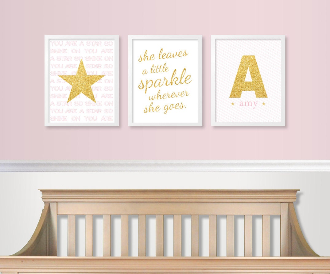 Gold & Pink Nursery Decor Baby Girl Decor Glitter Sparkle Etsy