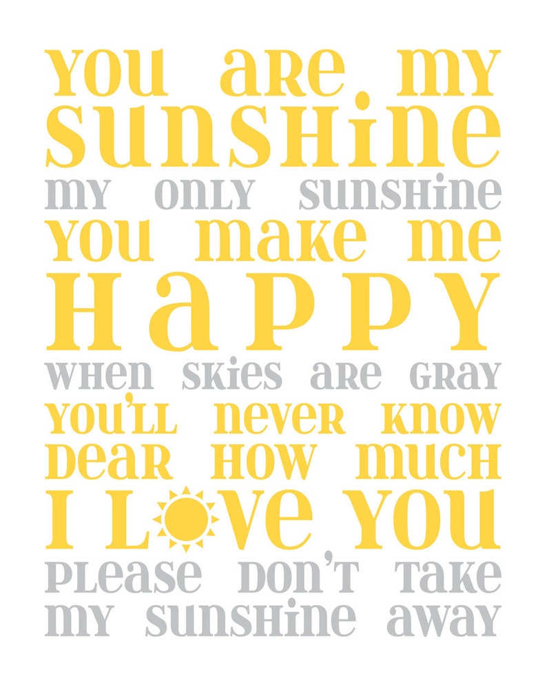 You Are My Sunshine Nursery Art Decor / Subway Art Print | Etsy