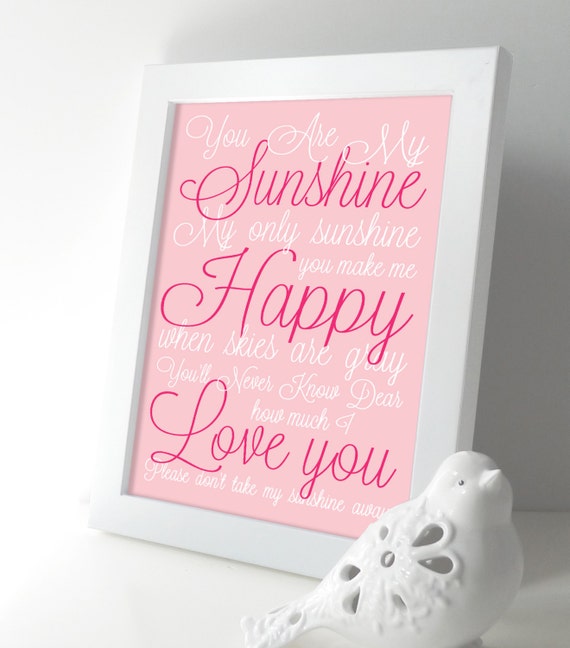 You Are My Sunshine Baby Girl Nursery Art Print Lullaby Song Etsy