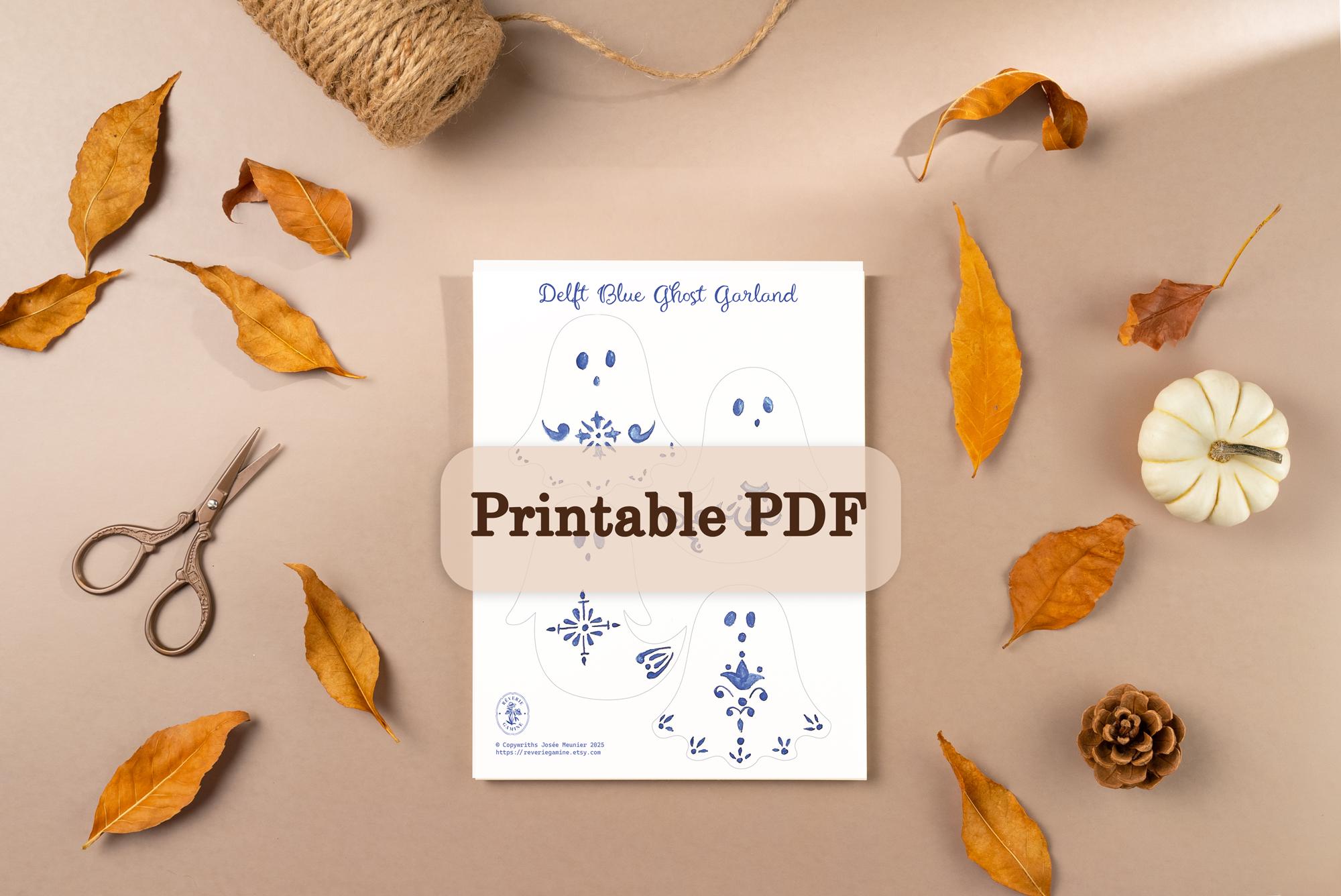 Printable Delft Blue Pottery Ghost Halloween Garland - Digital Download ...