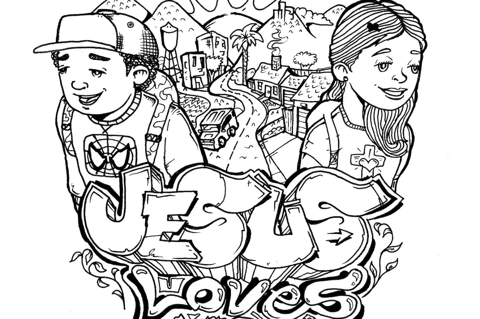 Jesus Loves You Hand Drawn Coloring Page Download - Etsy España