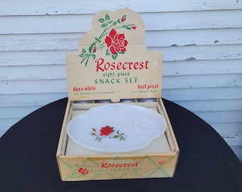 Vintage Rosecrest Snack Sets by Federal Glass-In Original Box-Appear to Be Unused!