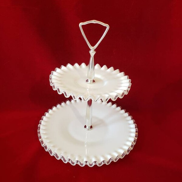 Vintage Fenton Silver Crest Tidbit Tray-Two Tier-Smaller Version-Perfect for Pastries, Mini Cupcakes, Mints