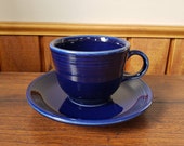 Vintage Genuine Homer Laughlin Fiesta Ware Cobalt Blue Cup Saucer LEAD FREE
