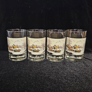 Currier & Ives American Farm in Winter-Set of 4 Glasses-Arby&#39;s 1978
