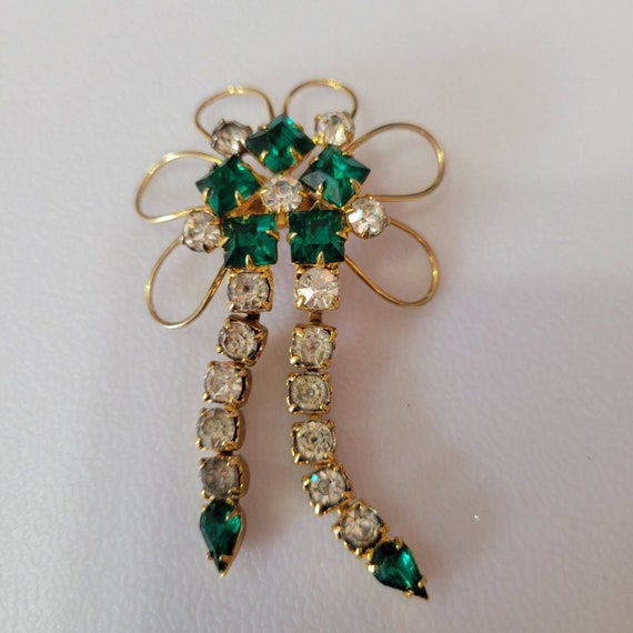 Vintage Emerald Green-Colored & Crystal Rhineston… - image 2