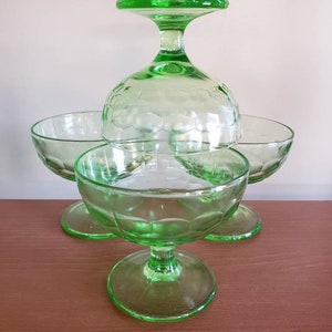 Set of 4 Green Depression Glass Sherbets-Unknown Maker or Pattern-Uranium Glass-Glows Under Blacklight