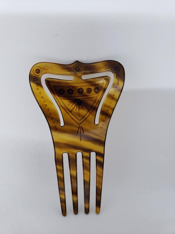 Vintage Faux Tortoise Shell Hair Comb With Clear & Blue  display picture 1