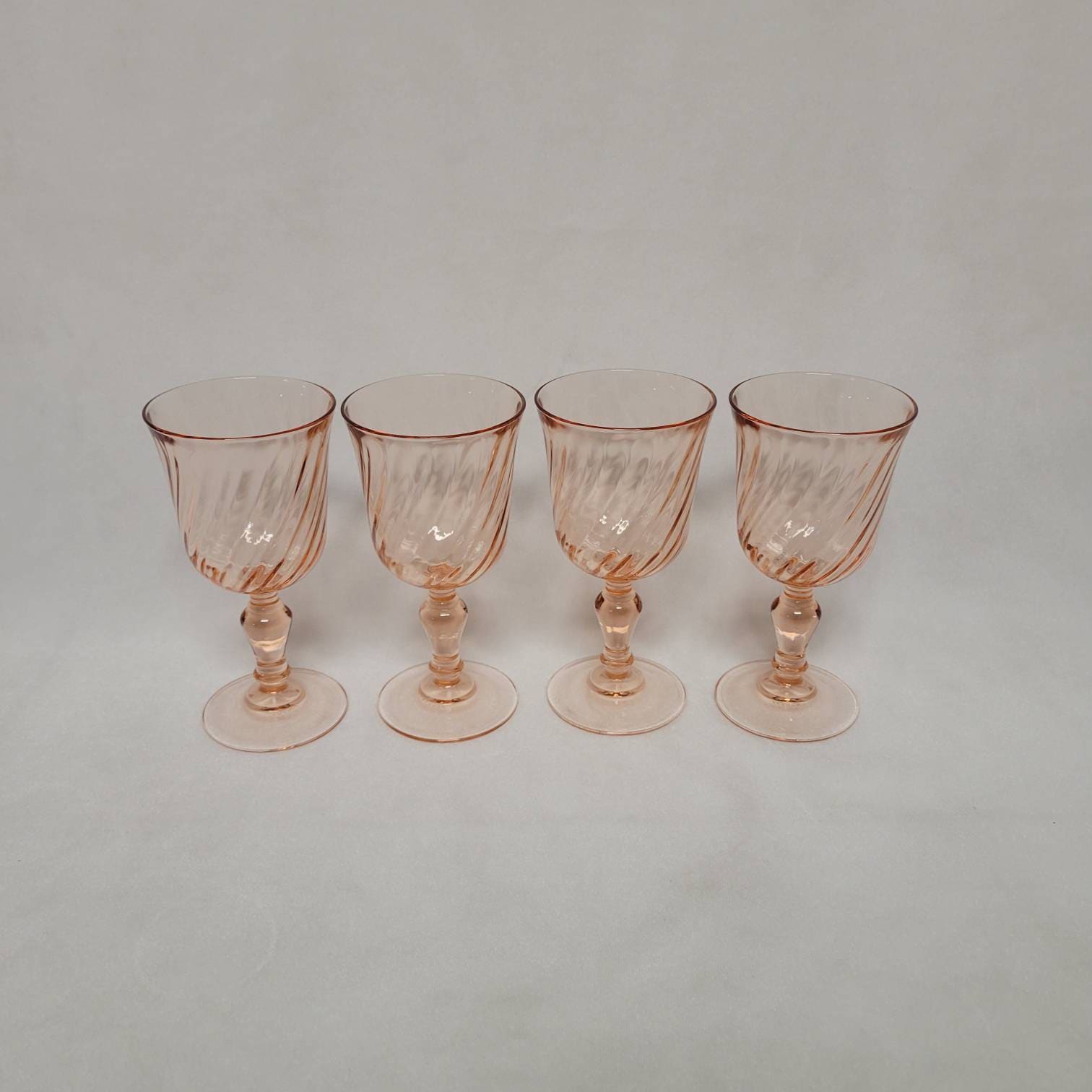 4 French Vintage 70s Luminarc Small Wine Glasses, Rosaline White