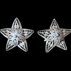 Vintage Silver Filigree Star-Shaped Screw Back Earrings