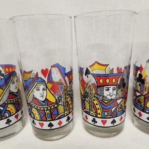 Vasos para beber Libbey vintage con diseño de cartas de reina y rey, vasos de 16 onzas, juego de 6