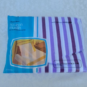 Vintage NOS JC Penney Fashion Manor Fitted Double/Full Sheet-Purple Stripes!!